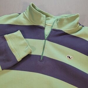 Vineyard Vines Men Quarter Zip Pullover Large XL Green Stripe Preppy Coastal